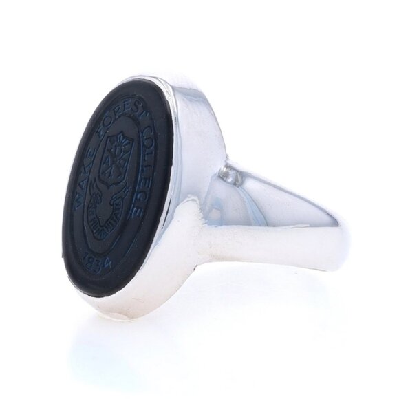 White Gold Onyx Vintage Wake Forest University Class Ring 10k WakeForest College - Picture 3 of 5